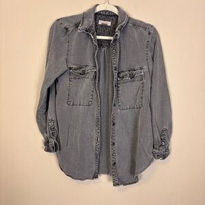 Pilcro Anthropologie Grey Collared Button Front Denim Shirt Women's Small